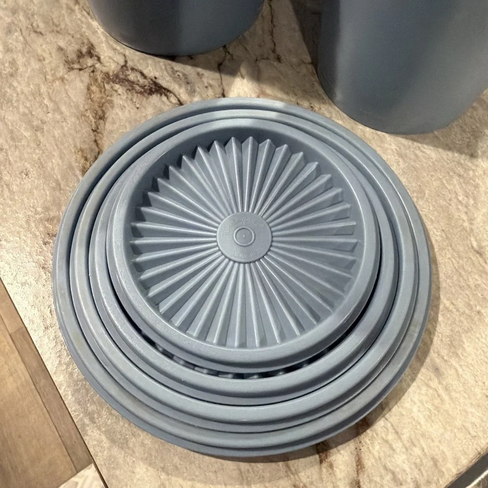 Set Of 4 Vtg‎ Tupperware Servalier Country Blue Canisters With Seals